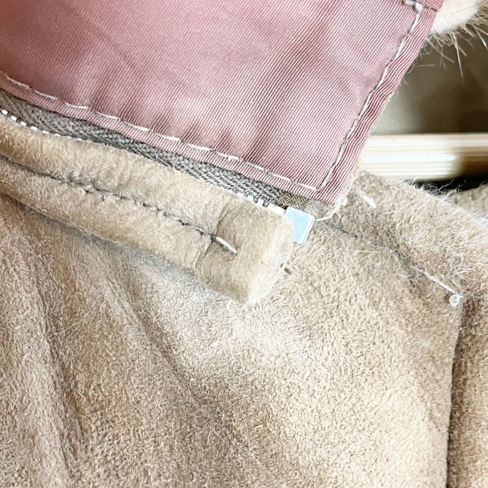 Vintage Brown Suede Coat with Fur Collar long trench coat length - Picture 6 of 8